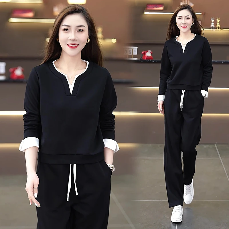 韩版小个子休闲运动套装女2025秋季新款宽松显瘦长袖阔腿裤两件套