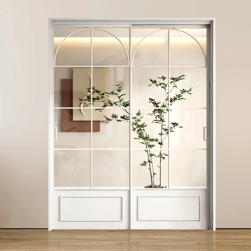 法式复古玻璃推拉门极窄厨房阳台隔断移门钛镁合金老铁门定制安装