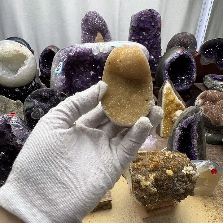 水晶珠宝半成品未镶嵌黄晶牙龙蛋10