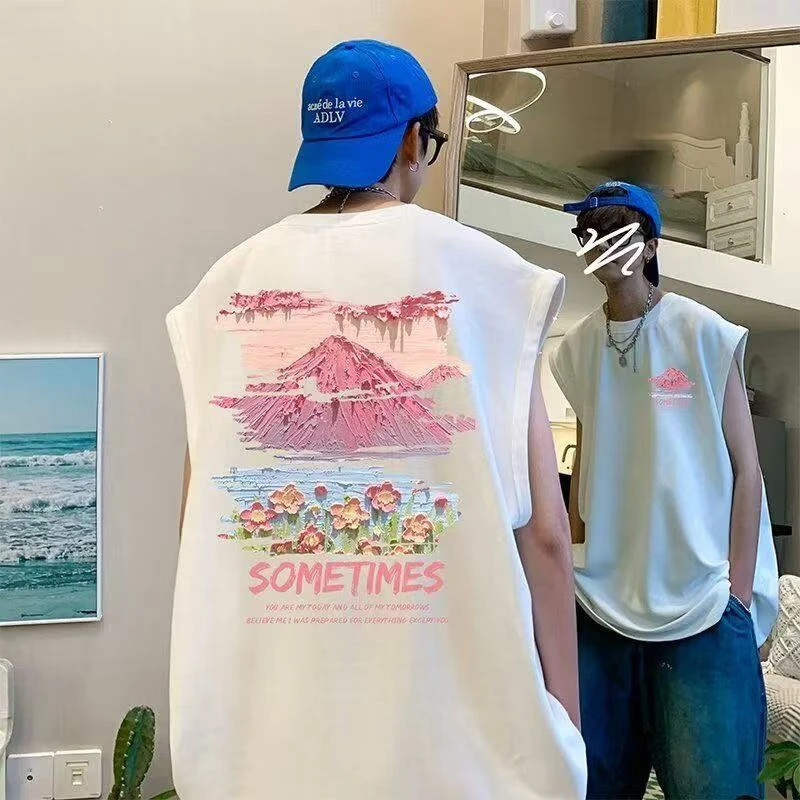 美式宽松大码篮球背心潮牌夏季个性坎肩印花健身网红无袖运动上衣