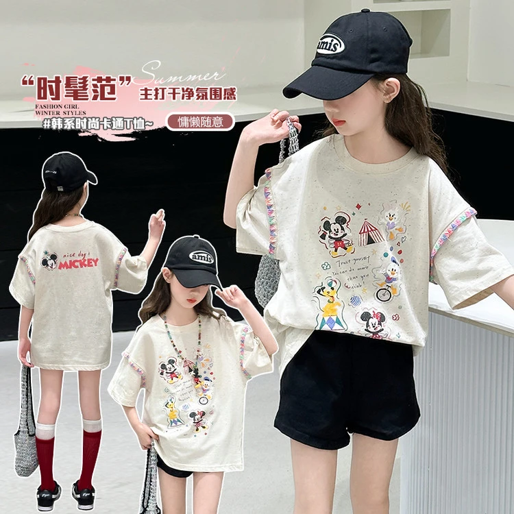 女童短袖t恤夏季2025新款中大童半袖宽松上衣女孩洋气体恤夏装