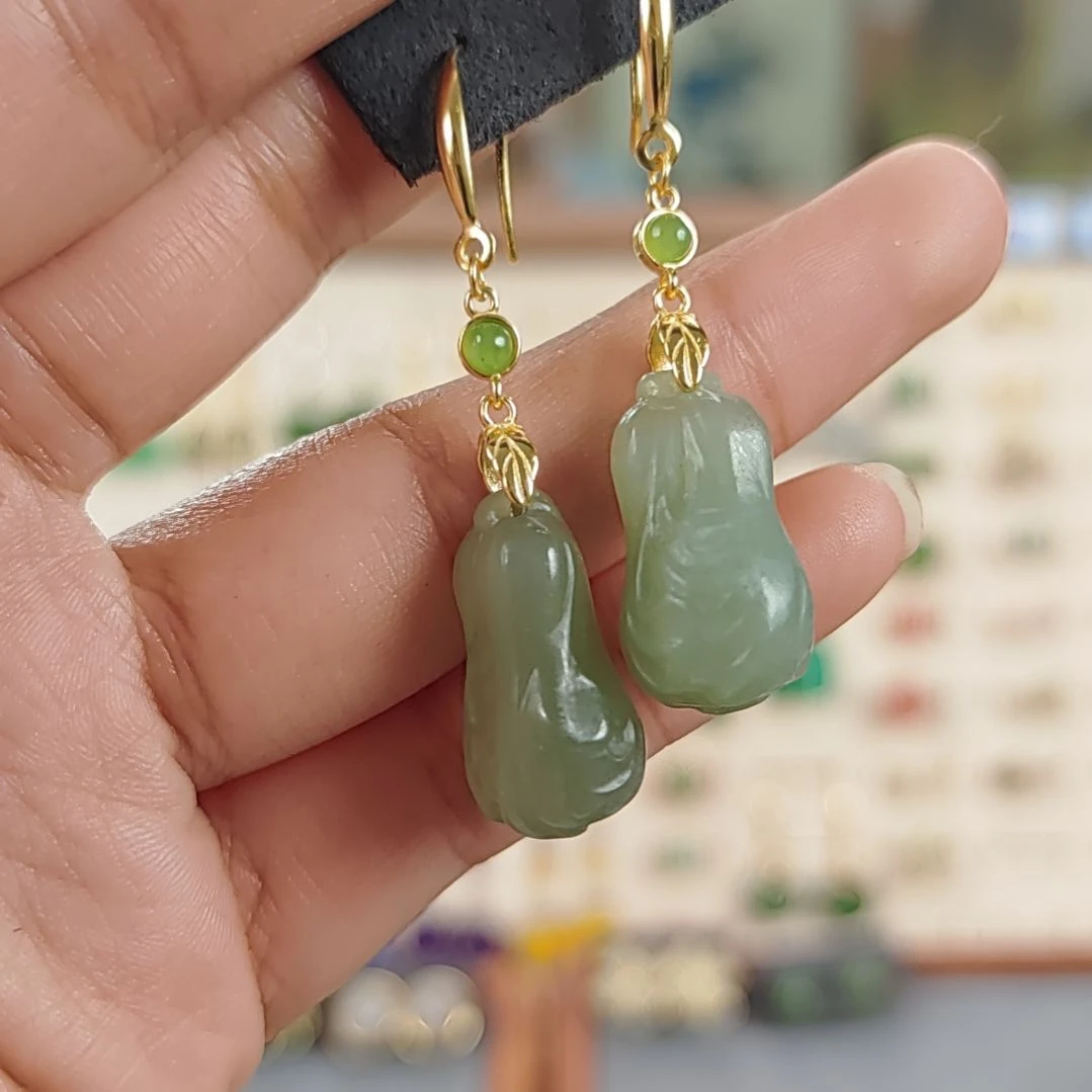 和田玉耳饰银S925镶嵌耳饰