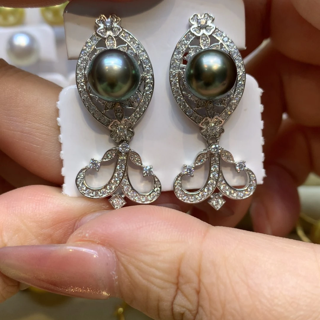 银S925镶嵌耳饰海水珍珠