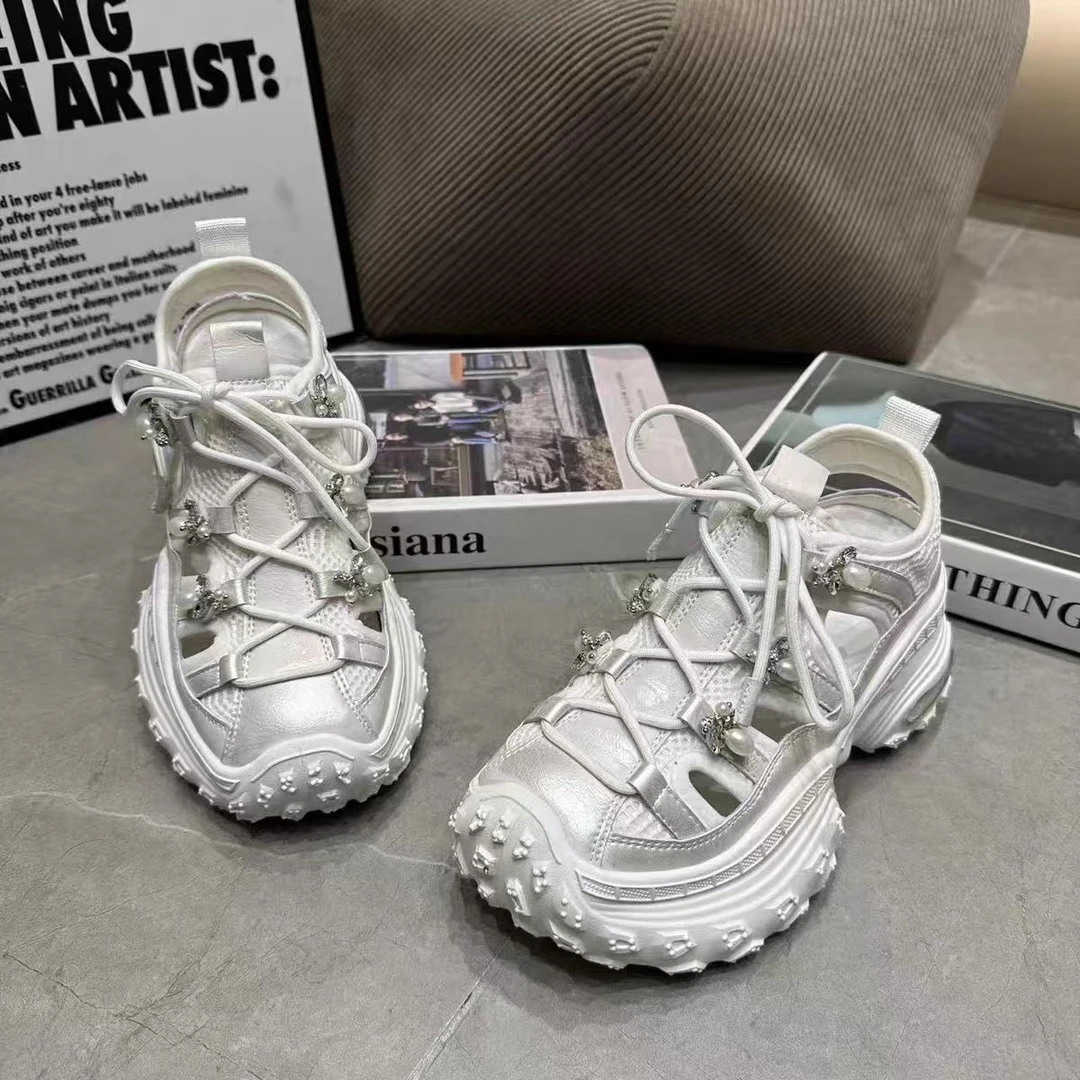 7563-MGG新款厚底时尚增高运动绑带镂空时尚潮流百搭鞋