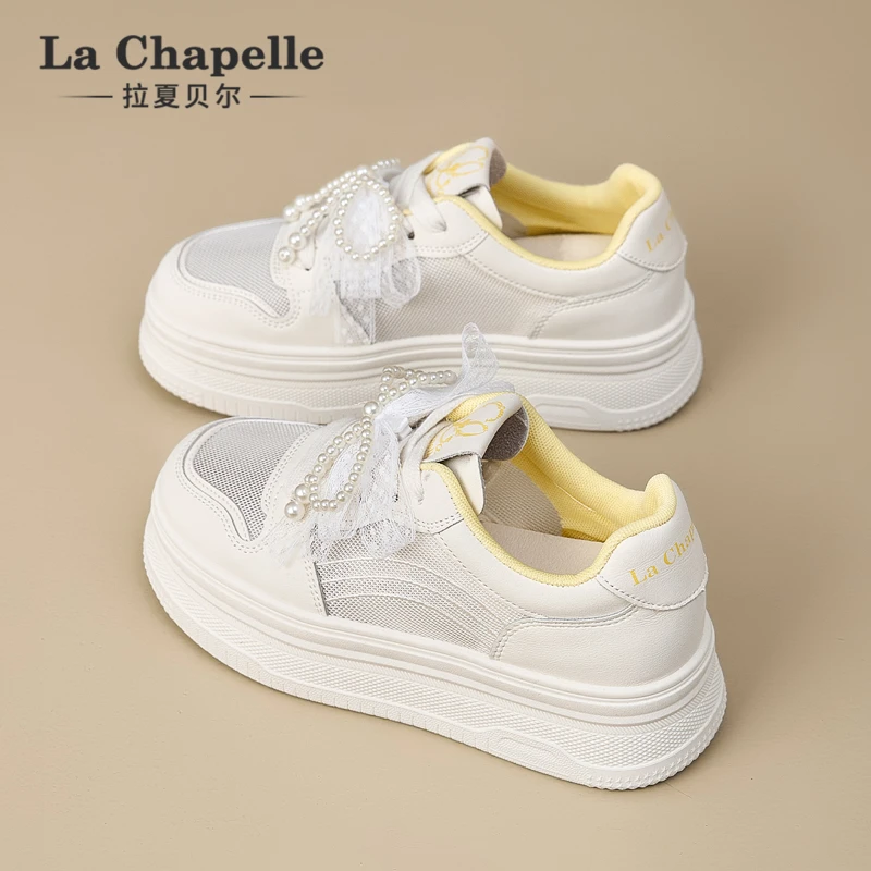 拉夏贝尔鞋子2025秋季小白鞋时尚百搭板鞋网面女鞋透气休闲运动鞋
