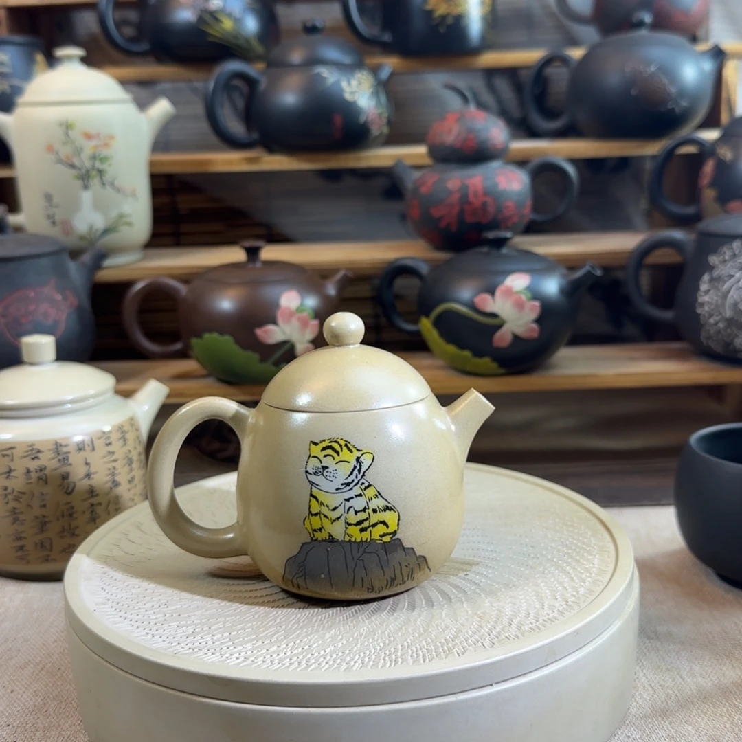 ****情建水紫陶彩填苏打烧全品全手工壶