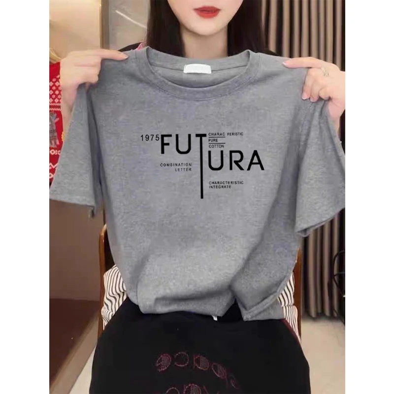 夏季薄款2025年新款正肩圆领短袖t恤女百搭洋气灰色上衣打底衫潮