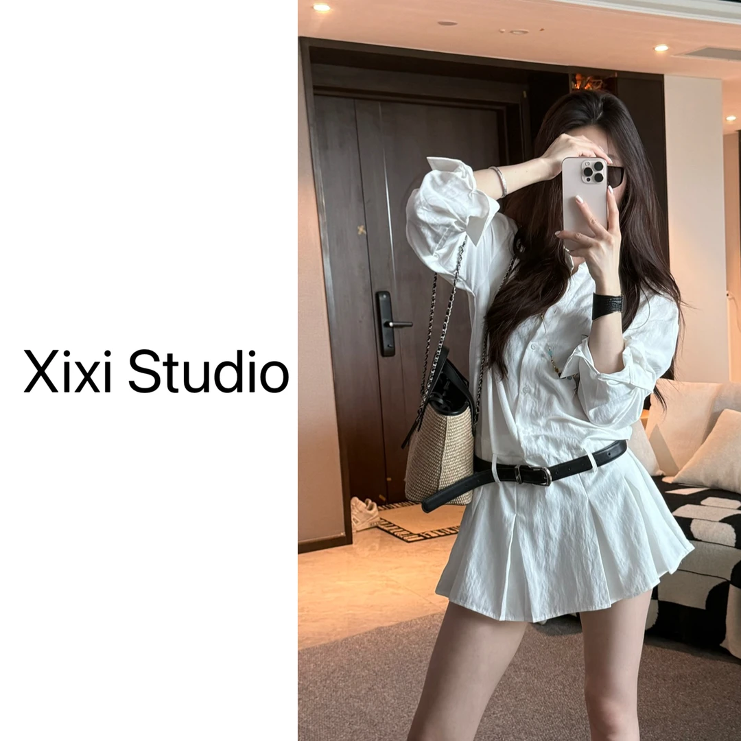 【西西】收腰减龄七分袖衬衫裙套装