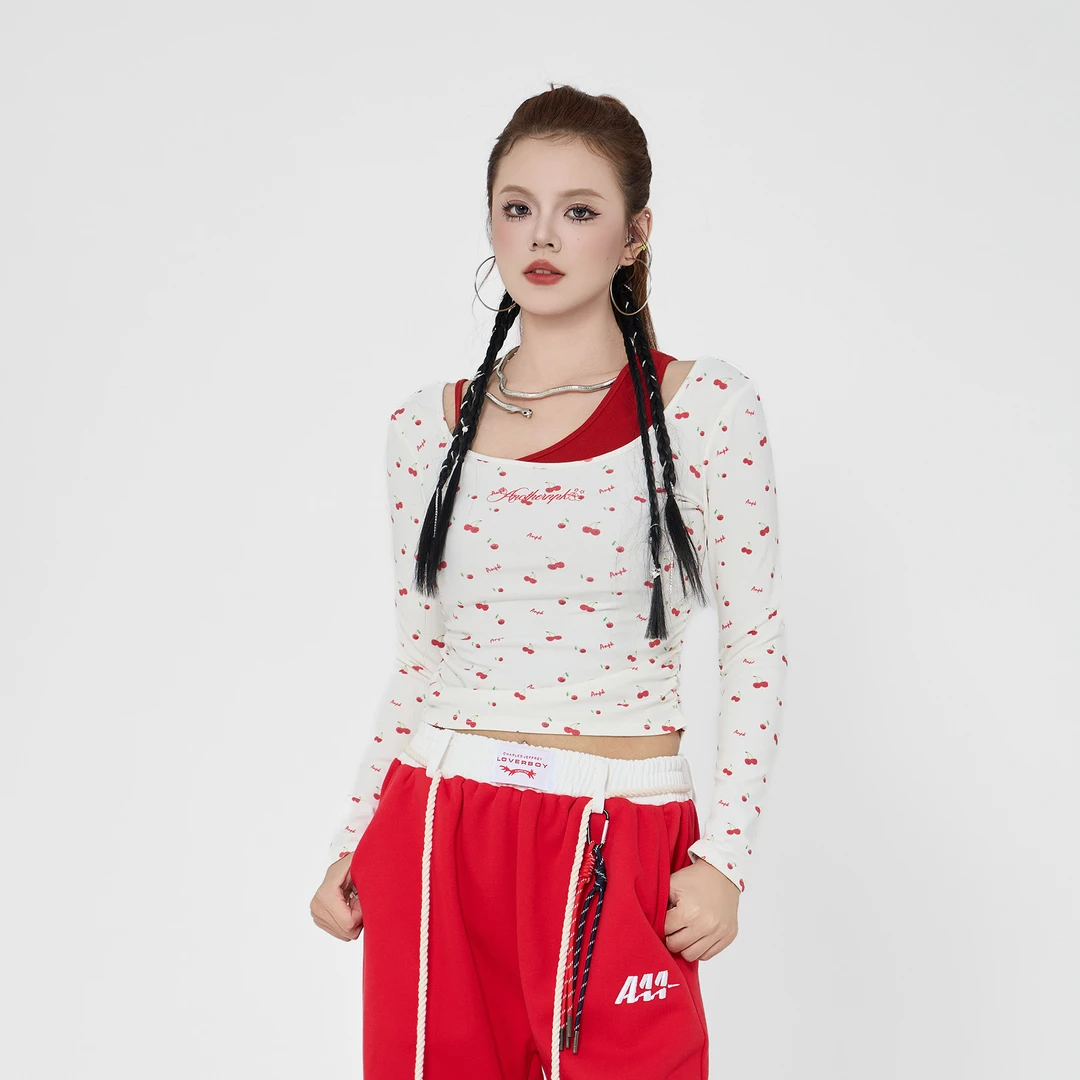 ANPK女装时尚纯欲满印樱桃长袖T恤AD121I7155