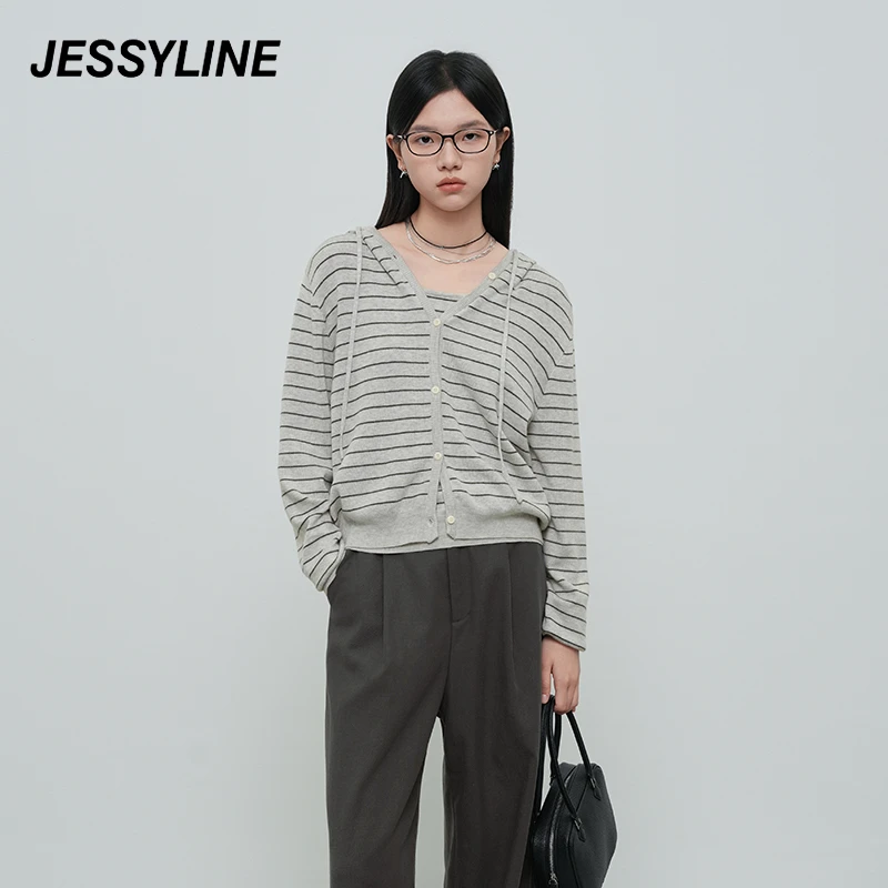 jessyline2025秋季新款 杰茜莱条纹连帽针织衫女潮 512104157