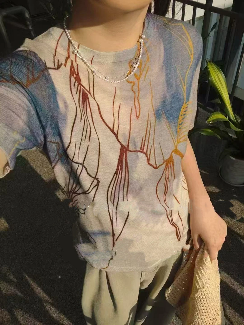 2025夏季新款韩版轻薄柔软宽松圆领短袖针织衫女上衣1511