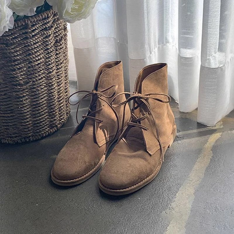 【JTG&SHOES 官方】英伦风圆头系带马丁靴女2025秋冬新款磨砂皮复