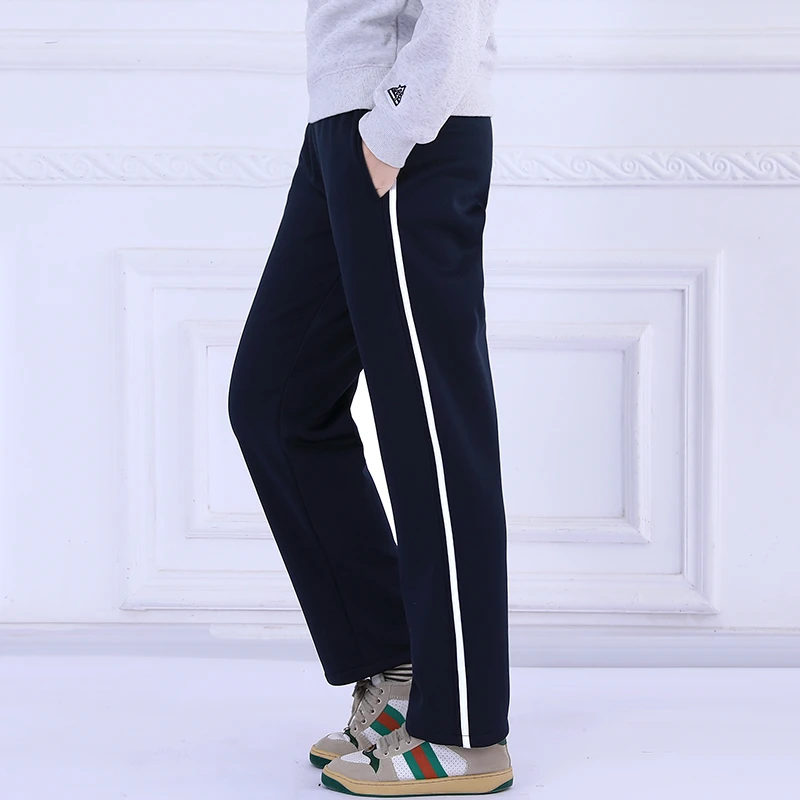 校服裤子春秋款南韩丝一条宽杠学校通用裤子弹力亲肤藏青色爆款