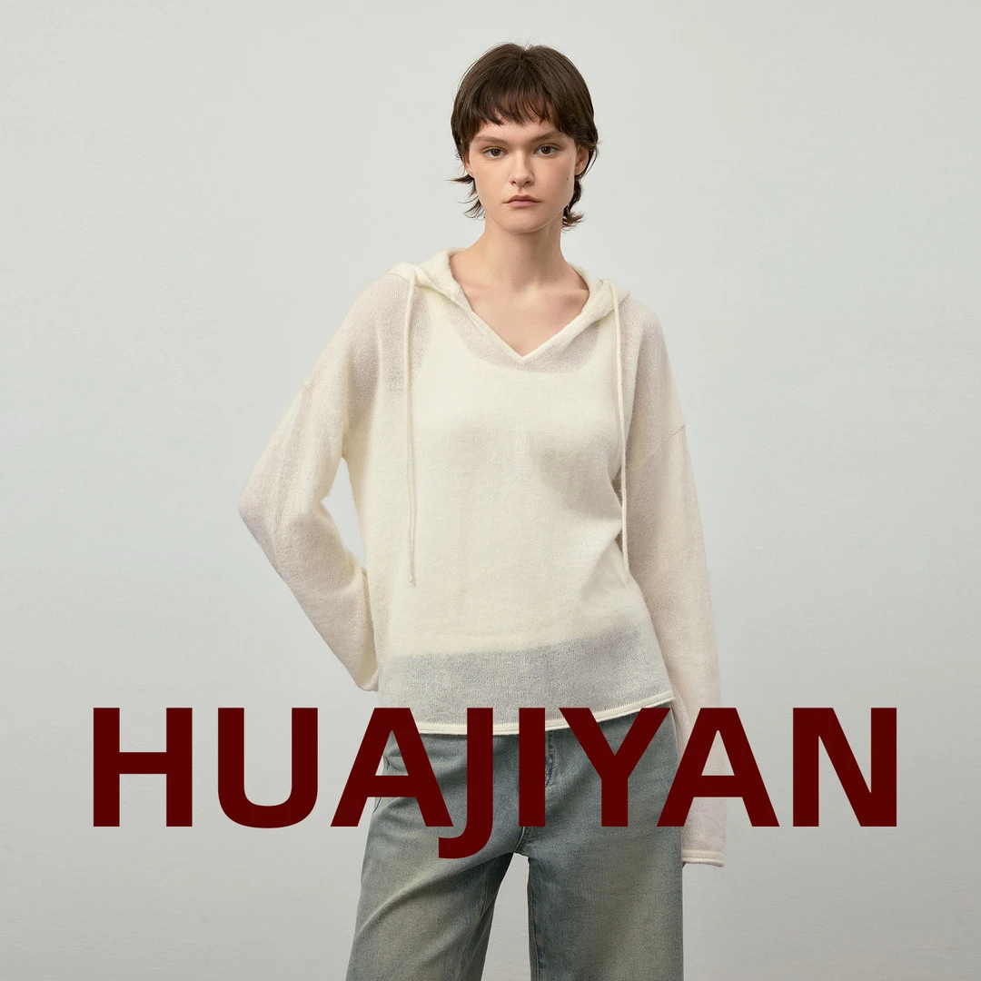 华吉言/HUAJIYAN【奶芙】羊驼毛羊毛混纺连帽宽松显瘦针织款卫衣
