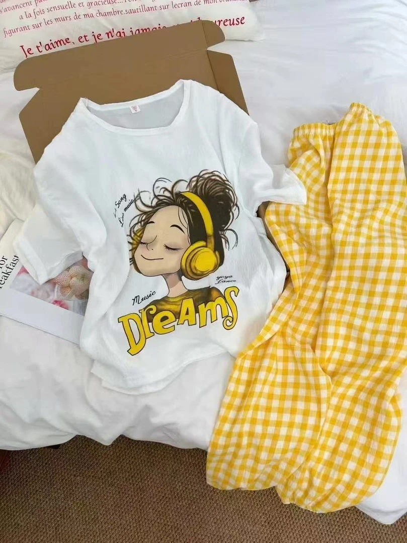 短袖夏季睡衣长裤套装家居服套装