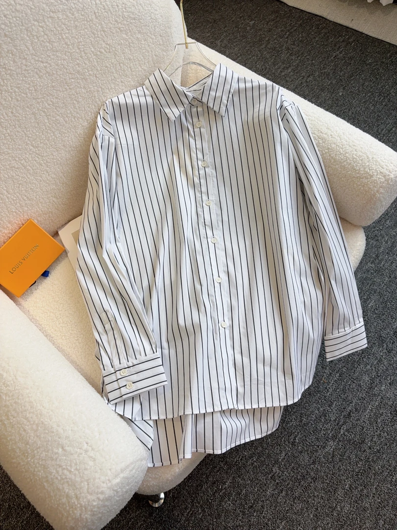深圳南油高版本条纹衬衫长袖宽松文艺风衬衣上衣2025春款