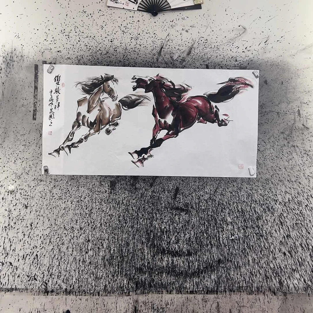 国画四尺双骏吴风之