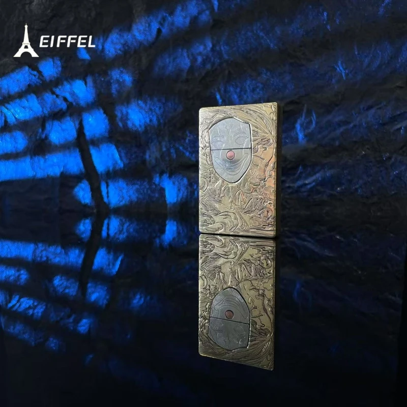 EIFFEL/埃菲尔面具人生黄铜镶嵌煤油打火机可盘玩一体机薄款