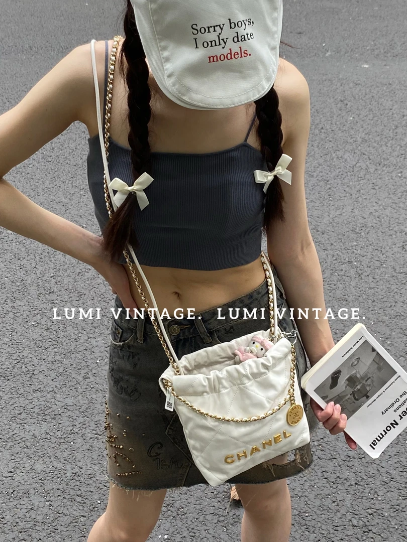95新 Chanel/香奈儿 白金牛皮mini 22bag单肩包42872549