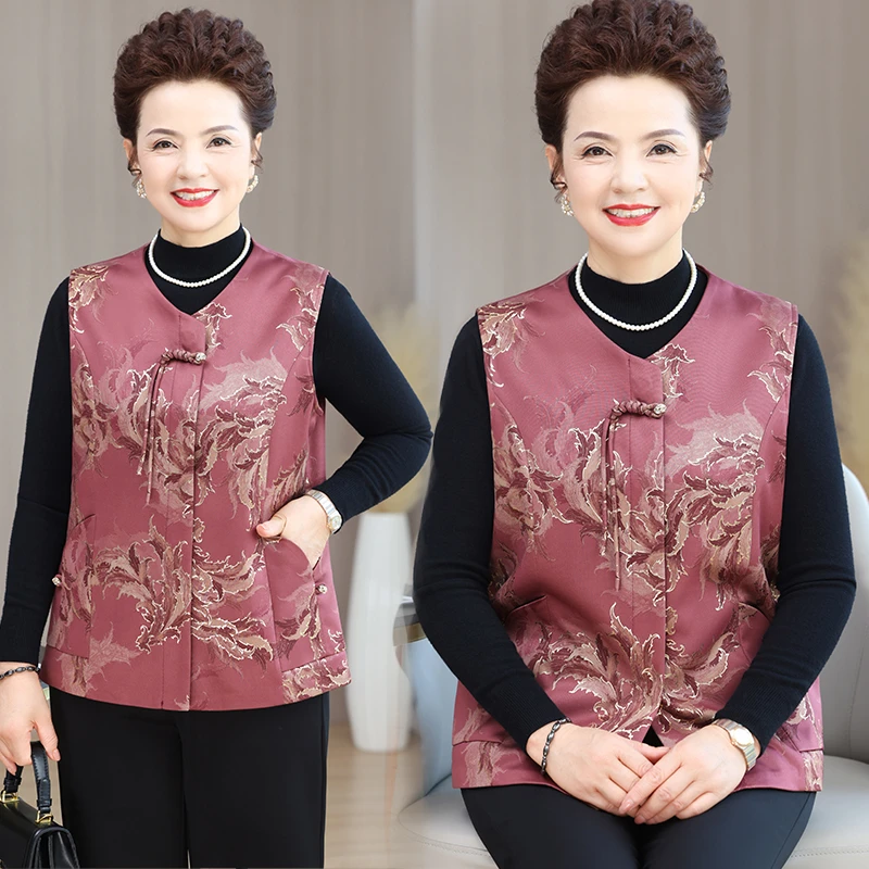 中老年人马甲女奶奶秋季新中式外穿妈妈中式唐装背心老太太马夹