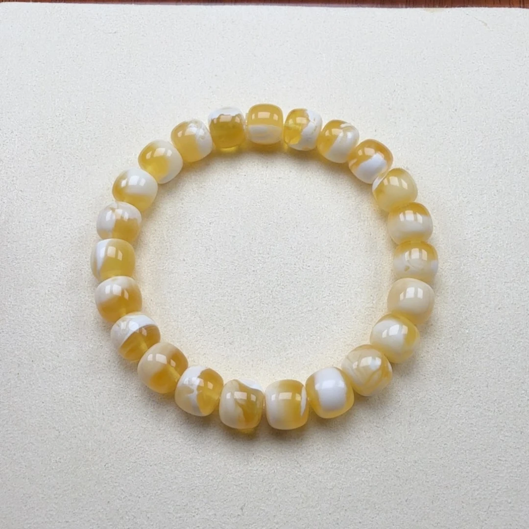 手链琥珀未镶嵌9+俄料金漆白蜡精工老型手串