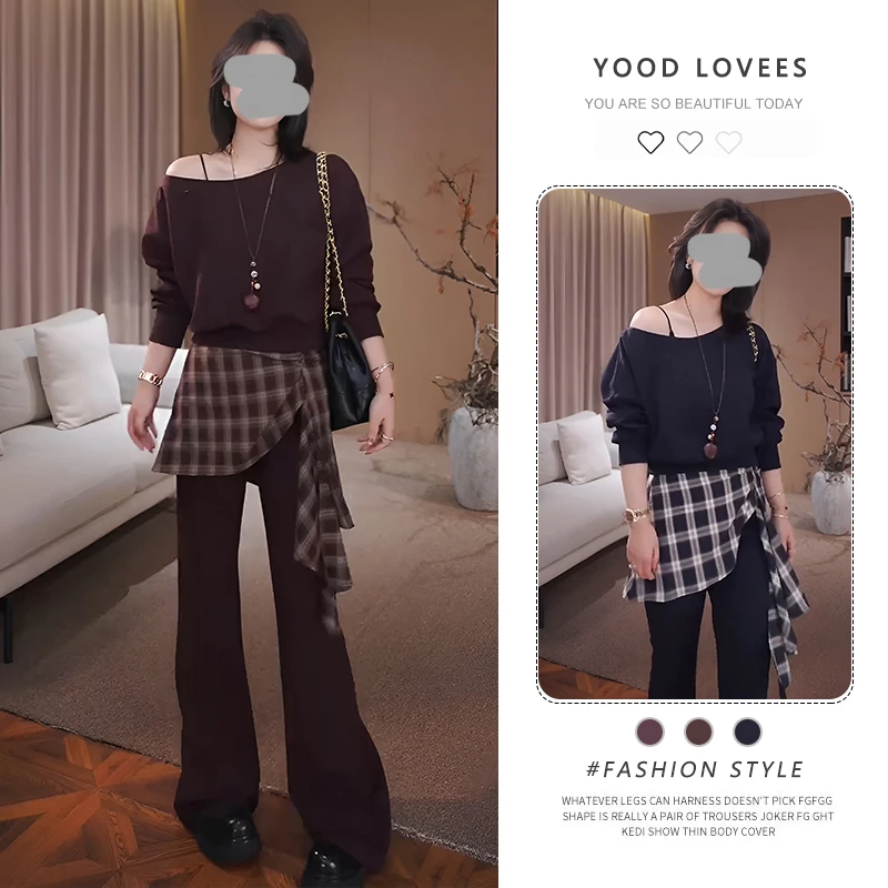 欧若风时尚一字领卫衣高级感休闲裤套装女2025春秋新款气质两件套