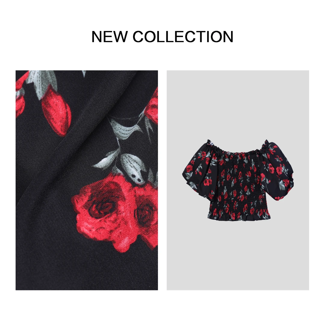 【小依专享】C1F36051A优雅褶皱设计花卉上衣秋冬洋气衬衣衬衫-6051