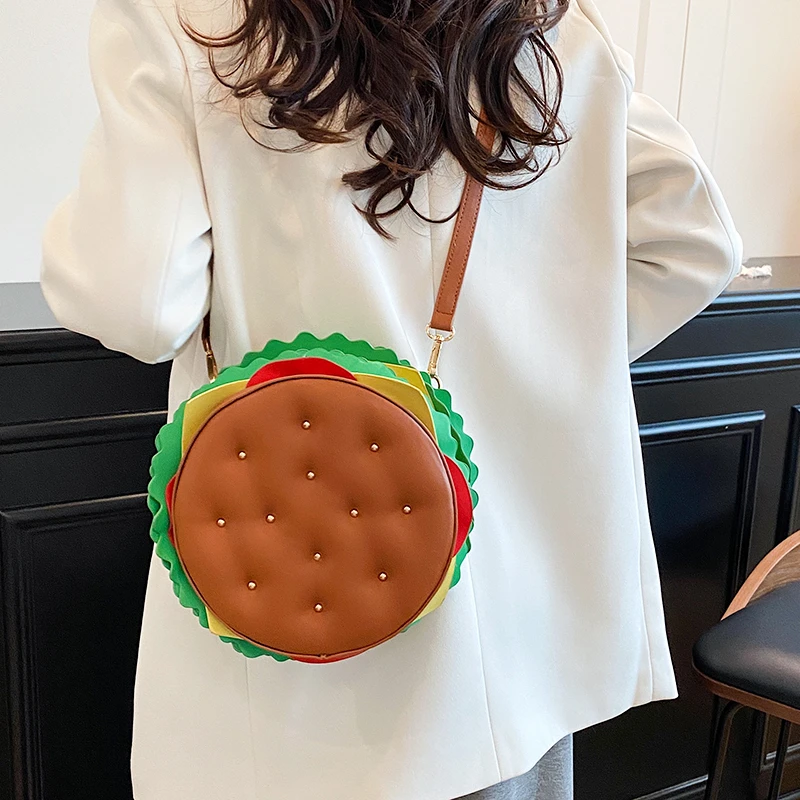 网红个性创意搞怪可爱立体汉堡女新款卡通百搭精致软皮斜斜跨小包