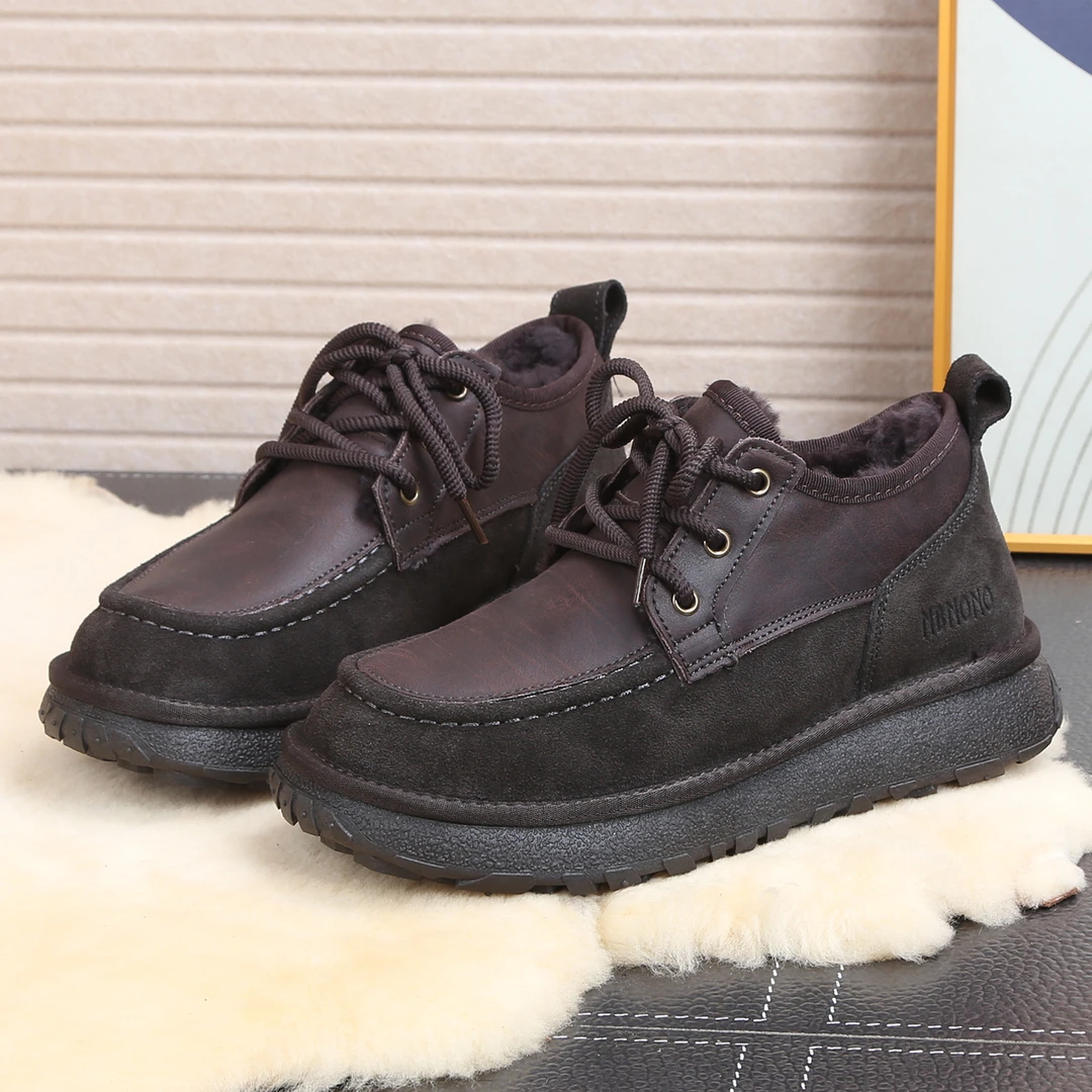 NBN25698牛皮羊毛男款冬季雪地靴男皮毛一体保暖防滑加绒加厚棉鞋