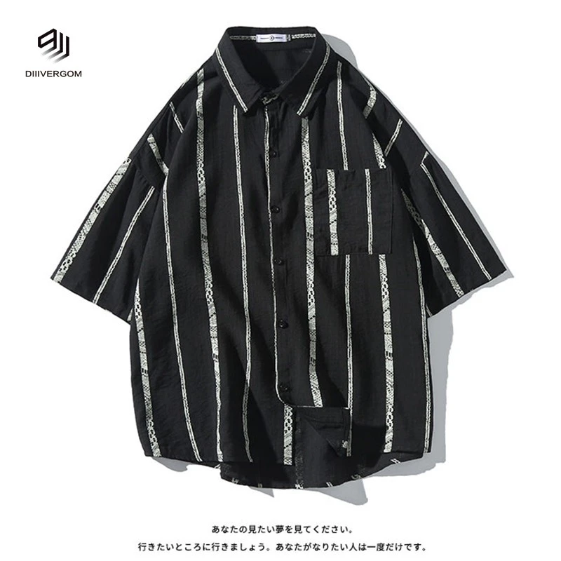 DIIIVERGOM条纹衬衫男短袖胖子大码衬衣