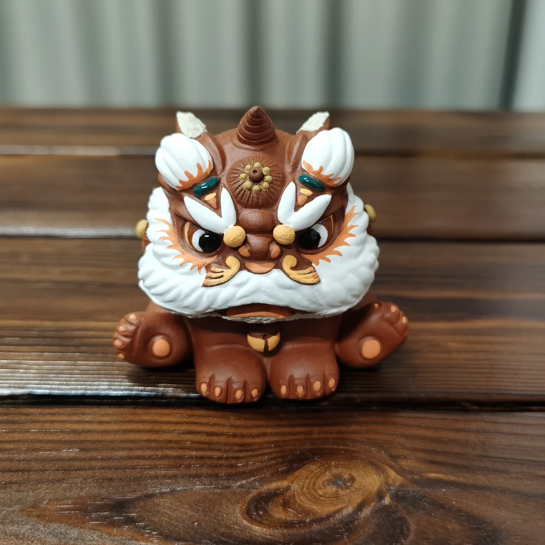 当代 紫砂茶宠摆件醒狮红 长7.5cm高7.5cm