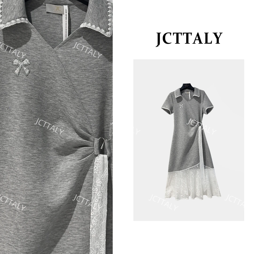 【Linda】【18】夏季休闲气质设计师灰色时尚显瘦拼接连衣裙NH-A109