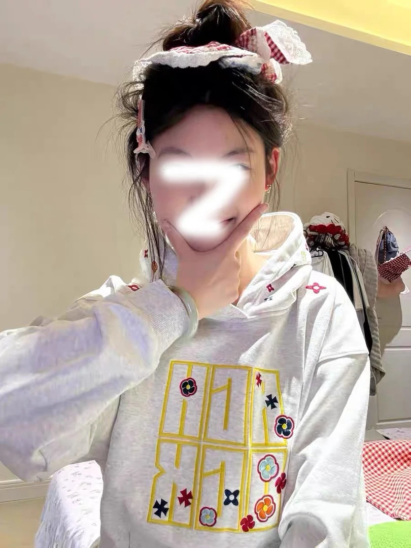 学院风趣味复古刺绣连帽卫衣女秋冬加绒高级休闲百搭减龄上衣外套