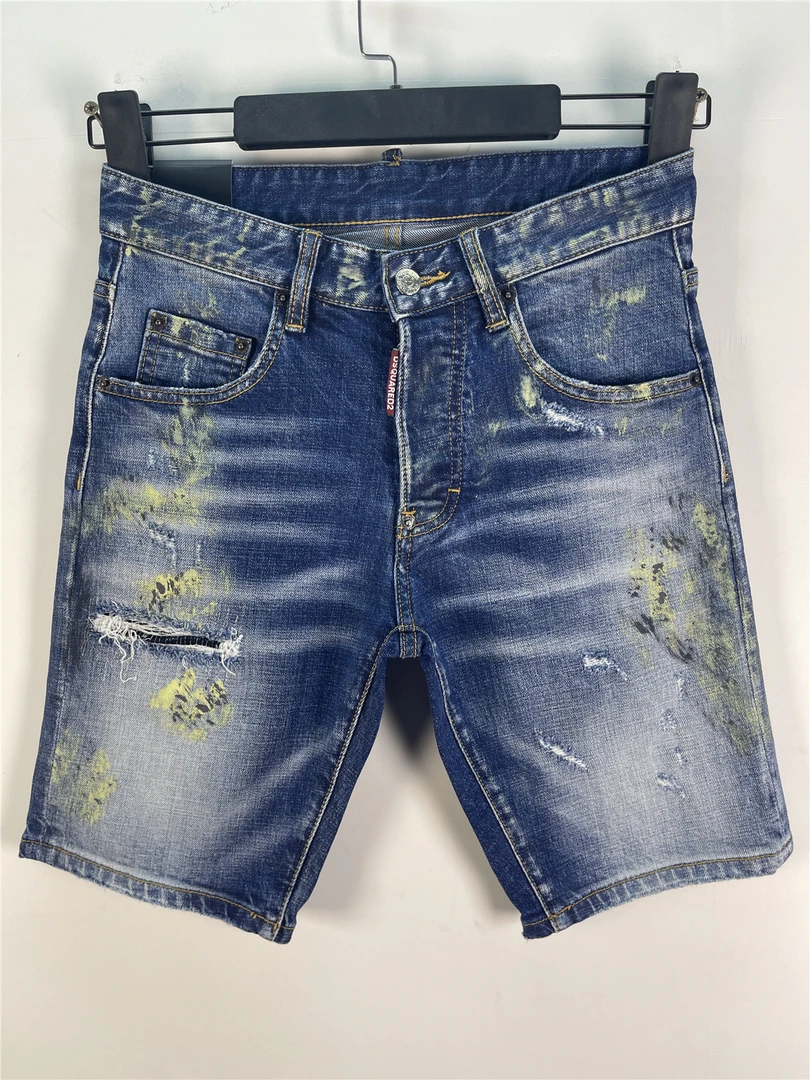 609春夏新款D2五分裤潮涂鸦印花做旧修身微弹牛仔短裤男