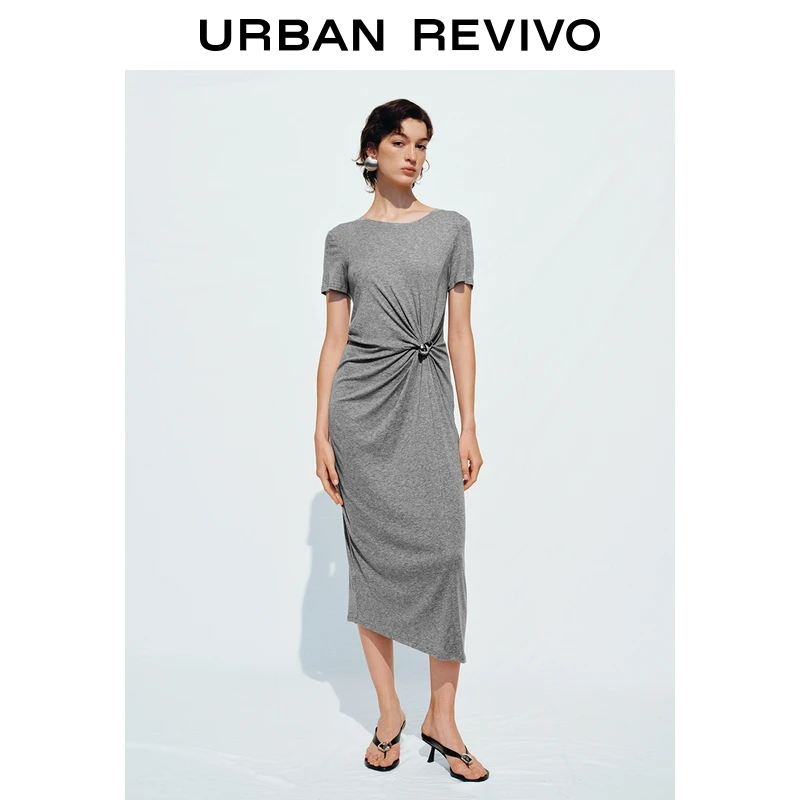 UR2025秋季新款女装设计感金属扭结收腰短袖连衣裙UWH750072
