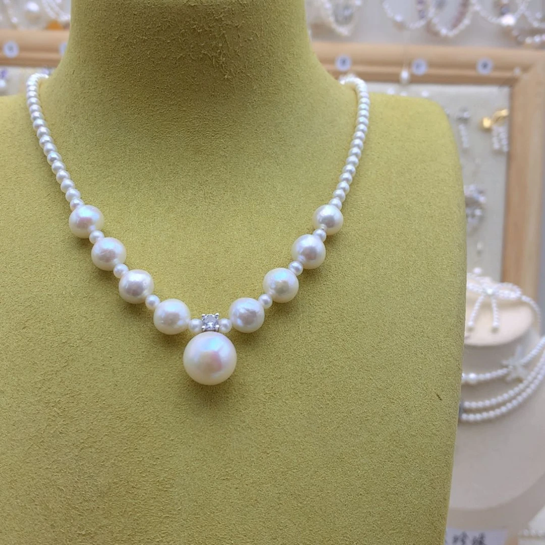 淡水珍珠银S925镶嵌项链
