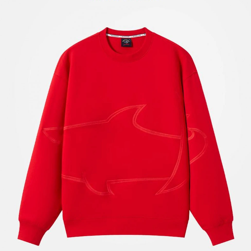 【官方正品】勇士鲨鱼男士秋冬时尚潮流刺绣圆领宽松长袖T恤 605