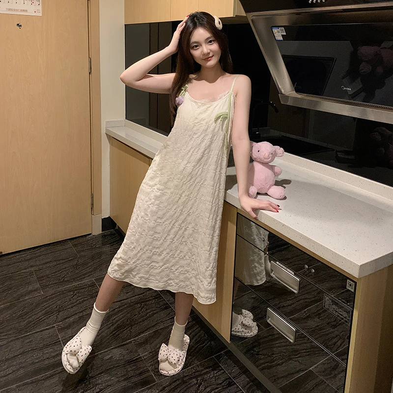 云朵棉提花吊带带胸垫睡裙女款夏季甜美风小花朵新款