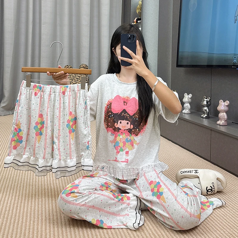 睡衣女夏季新款短袖薄款卡通休闲韩版宽松家居服套装-337（TZ）