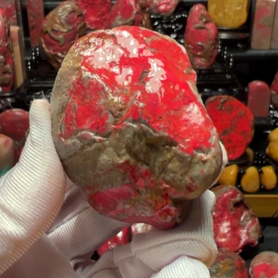 昌化鸡血石原石手把