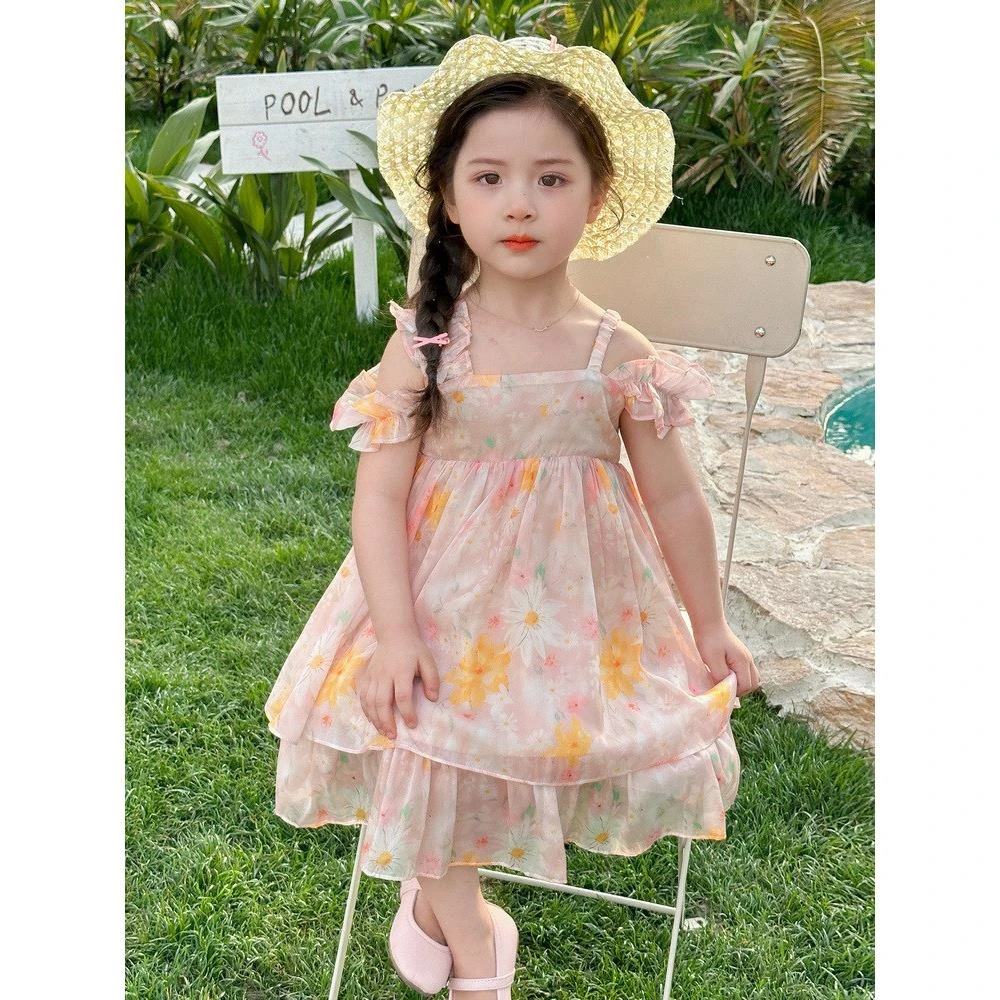 巴拉巴拉适用女童夏装连衣裙儿童露肩公主裙洋气吊带裙宝宝夏季碎