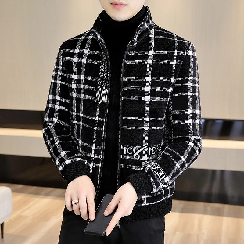 夹克男士高端秋冬季2025新款时尚加棉加厚格子高级感男装外套上衣