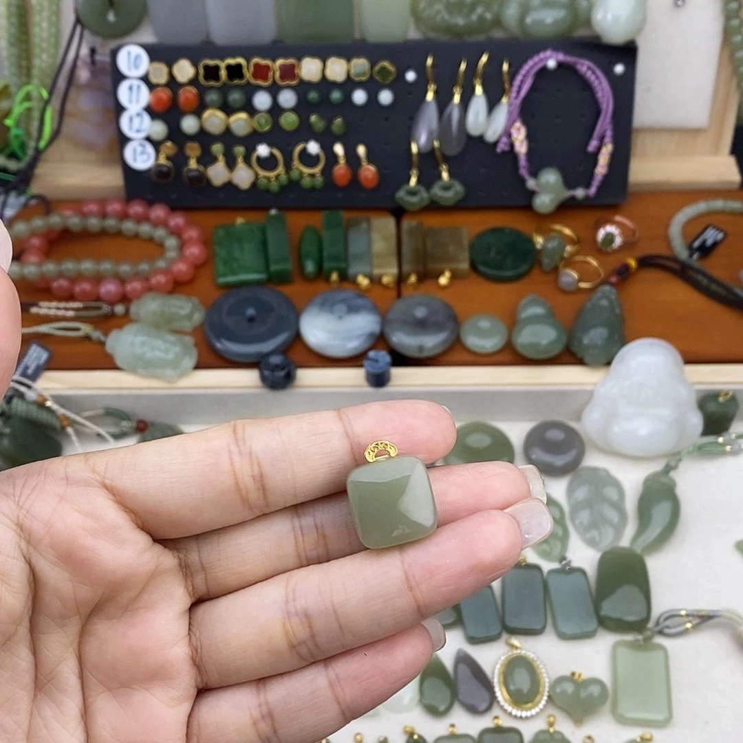 和田玉银S925镶嵌吊坠(不含链)