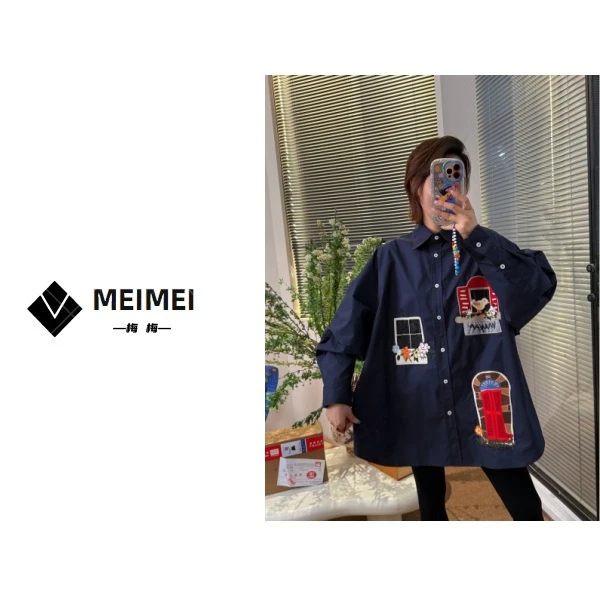 XMM.【欧货大版衬衣】外套时尚春秋休闲百搭情侣防风宽松刺绣衣9680