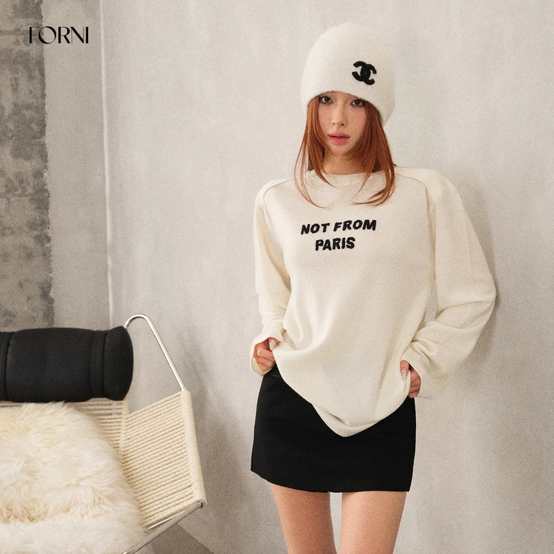 FORNI 字母毛衣 桑蚕丝羊毛手工刺绣字母圆领宽松毛衣