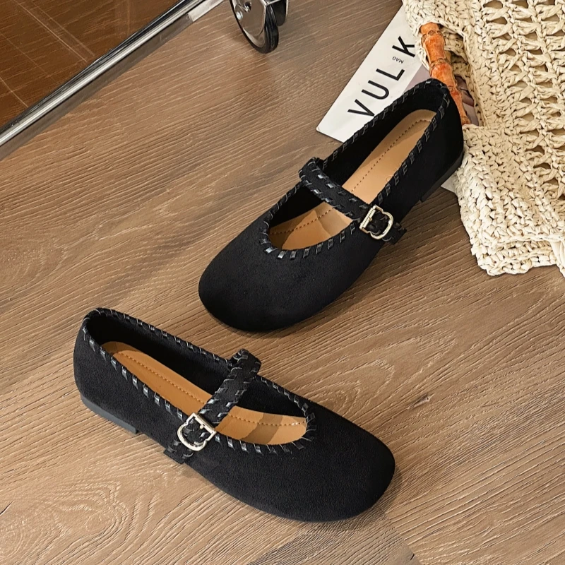 法式平底玛丽珍鞋女2025秋季新款一字扣带百搭舒适配裙子复古单鞋