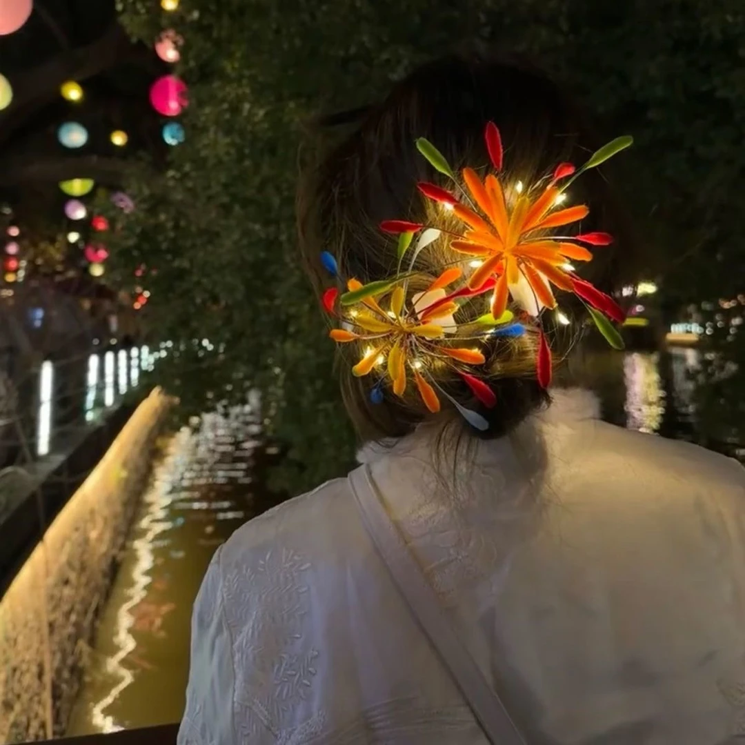 烟花扭扭棒发夹手工diy材料包中秋跨年摆摊夜市礼物发光花束头饰