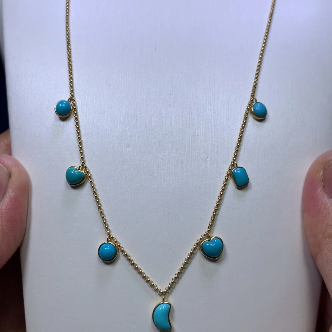 绿松石18K金镶嵌锁骨链