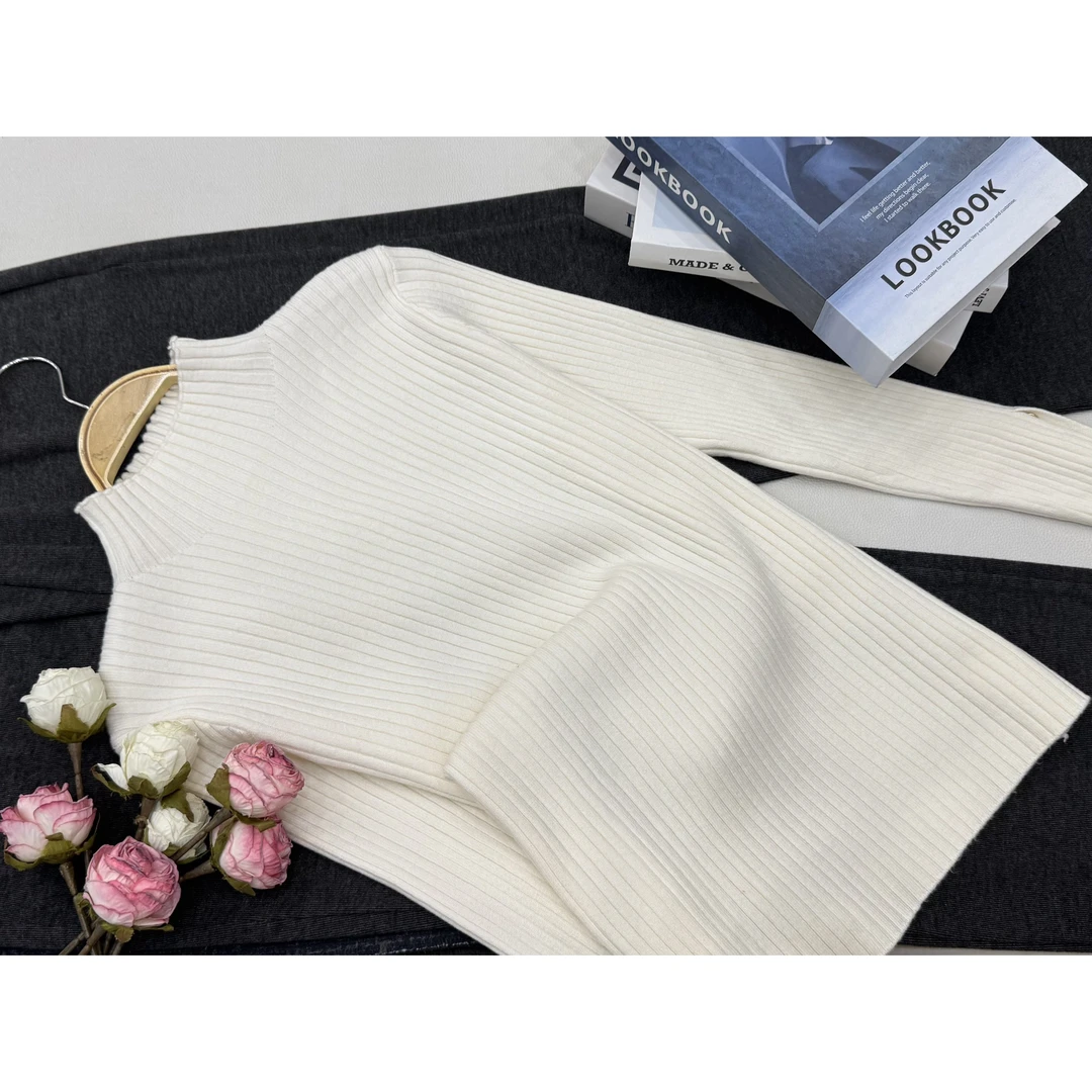 【杏色竖坑条套头】早秋新款时尚长袖针织上衣QC5804