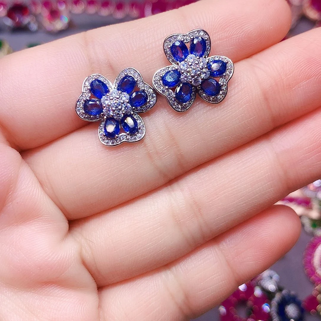 耳饰蓝宝石银S925镶嵌w****g